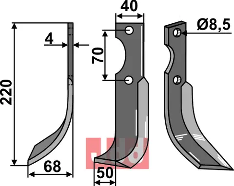 Kniv til Fort 220 x 40 mm - Tykkelse 4 mm