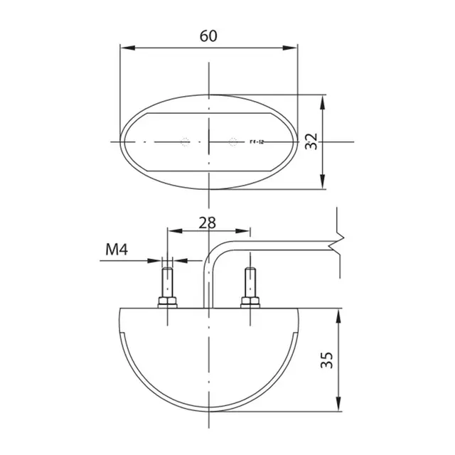 Ovalt, gult markeringslys 12-36V, LED, kabel 