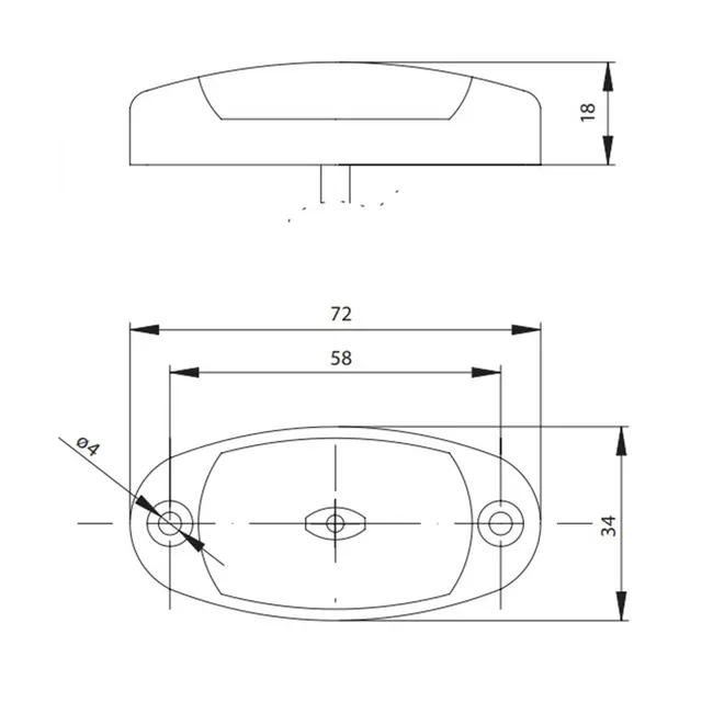 Ovalt, hvitt markeringslys LED, 12-36V 