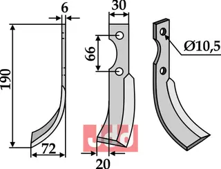 Kniv til B.C.S. og Bertolini 190 x 30 mm - Tykkelse 6 mm