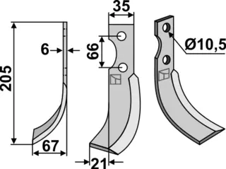 Grillo kniv 205x35mm venstre Lengde: 205mm, bredde: 35mm