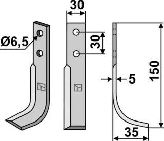 Kniv 150x30mm til Holder Hole: 6,5, Lengde: 150mm
