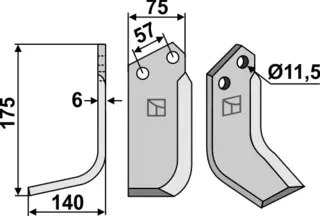 Kniv 175x75mm til Howard L:175mm, B:75mm, H:11,5mm