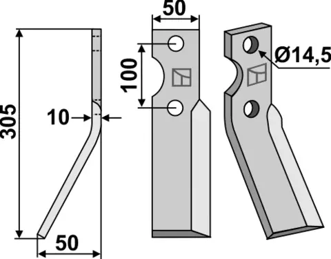 Freserkniv 305x50 mm venstre hull 14,5, avst. 100