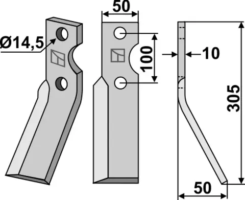 Freserkniv 305x50 mm høyre hull 14,5, avst. 100