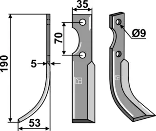 Kniv 190x35mm til Fischgräbe Lengde 190mm, bredde 35mm