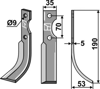 Kniv 190x35mm til Fischgräbe Lengde 190mm, bredde 35mm