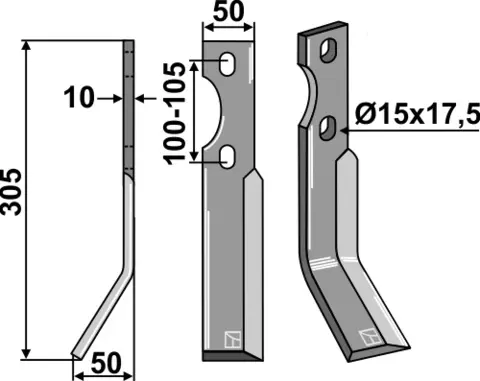 Freserkniv 305x50 mm venstre hull 15x17,5, avst. 100-105