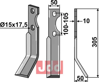 Rotary tind til Simon 305 x 50 mm - 15x17,5 hull