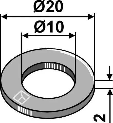 Aluminium washer Ø20x2xØ10 Utvendig Ø20, tykkelse 2