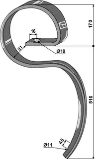 Harrow tine til Güttler 45x12, høyde 680mm