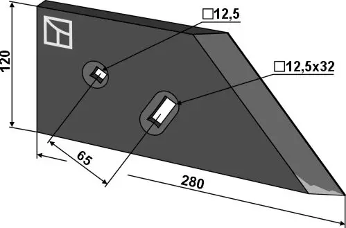 Side skjær til Kverneland Lengde 280 mm - Bredde 120 mm 