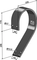 Fjærtinde 90x14 Hull 13,5mm, avstand 60mm
