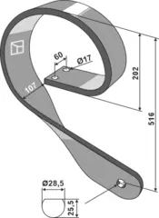 Fjærbelastet skaft høyre 100x100, 516mm lengde