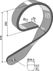 Fjærbelastet skaft venstre 100x100, 516mm lengde
