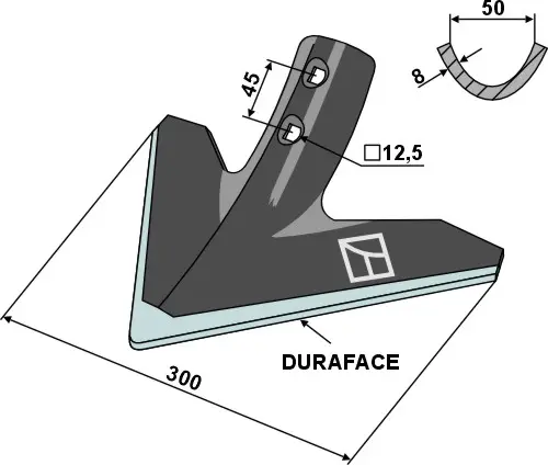Gåsefot-skjær til DURAFACE Bredde 300 mm - Tykkelse 8 mm 