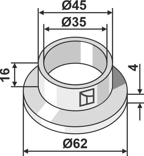 Nylon bushing Ø62mm, lengde 20mm, hull 35mm 