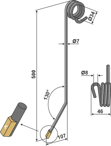 Following tine til Hatzenbichler Lengde 500mm, Ø34mm indre 