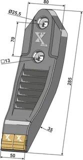 Hardmetallslitedel til Amazone Lengde 285 mm, Hull 13 mm