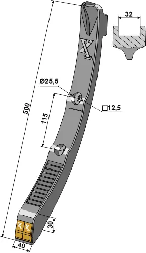 Plogskjær i hardmetall til Köckerling Lengde 500 mm - Hull 12,5 mm 