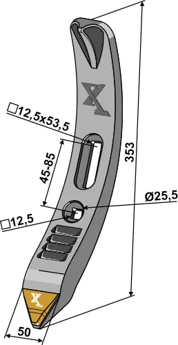Smal skjær - Hard metall M12 - 12,5 mm - 353 mm lengde 