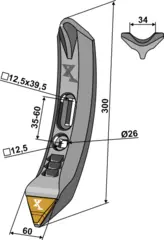 Gåsefot-skjær Hardmetall Lengde 300mm, Bredde 60mm