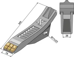 Hardmetallspiss til Farmet 345 mm - 11x23 mm hull
