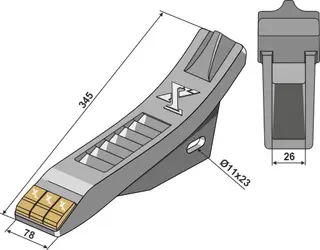 Hardmetallpunkt til Farmet L: 345mm, B: 78mm, Hull: 11x23