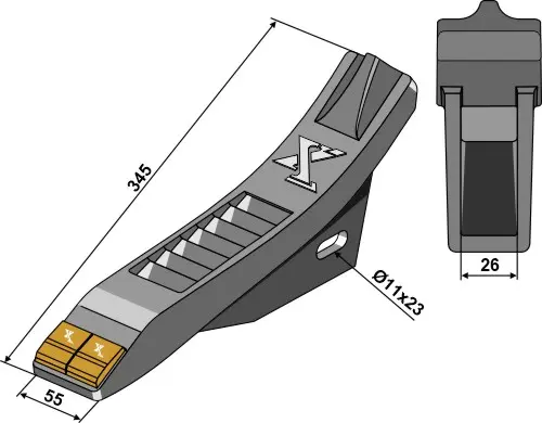 Hardmetallspiss til Farmet L345 mm - B55 mm - 11x23 mm 