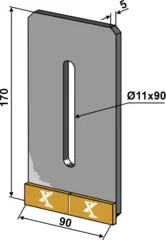 Skrape i hardmetall til Pöttinger Lengde 170 mm, Bredde 90 mm