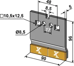 Avskraper hardmetall til Lemken Lengde 96mm, bredde 90mm