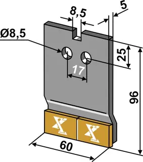 Avskraper hardmetall til Lemken L: 96mm, B: 60mm, H: 8,5mm