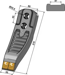 Hardmetallpunkt til Pöttinger Lengde 270mm, 55mm bredde