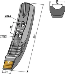 Gåsefot-skjær - Hardmetall Lengde 265mm, hull 12,5mm