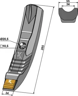 Gåsefot-skjær Hard metal Lengde 265mm, Hull 10,5mm