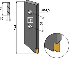 Bolt-on tine til Strautmann Lengde 174 mm, hull 14,5 mm