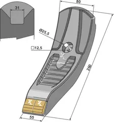 Plogskjær i hardmetall til Lemken Ø12,5 x 260 mm - Hardmetall