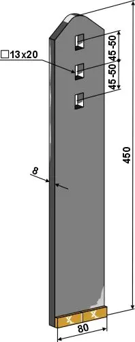 Hardmetallslitedel til Köckerling Lengde 450 mm, Hullavstand 45-50 mm 