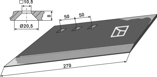 Plogskjær til Kverneland L: 270 mm - Tykkelse: 8 mm 