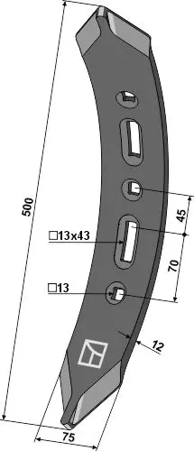 Vridd stubbetind til Amazone Lengde 500 mm, Radius 300 mm 