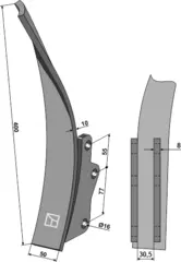 Guide share - left til Amazone Lengde: 400mm, hullavstand: 55-77mm