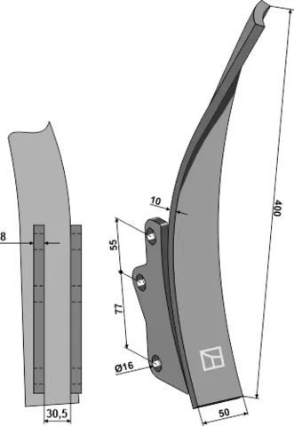 Guide share til Amazone L: 400mm, 16mm hull, 10mm tykk