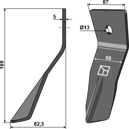 Skraper til Väderstad L169 x B87 x T5 mm - CR1025-1225 