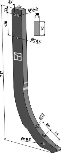 Tind 70x30 til Regent Lengde 717 mm - Hull 13 mm 