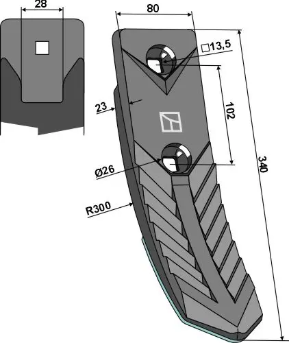 Plogskjær til Kongskilde Lengde 340 mm - Hartmetall 