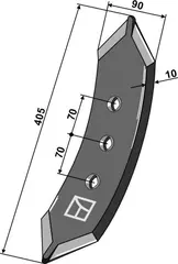 Kultivatorskjær til Huard, Kuhn Lengde 405mm, Hullavstand 70-70