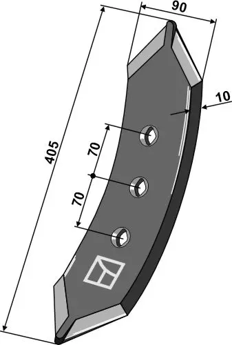 Kultivatorskjær til Huard, Kuhn Lengde 405mm, Hullavstand 70-70 