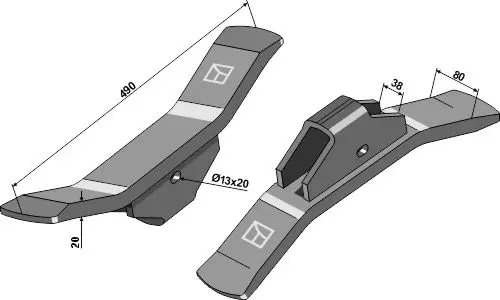 Grubberskjær til Quivogne Hole: 13x20 mm - Lengde: 490 mm 