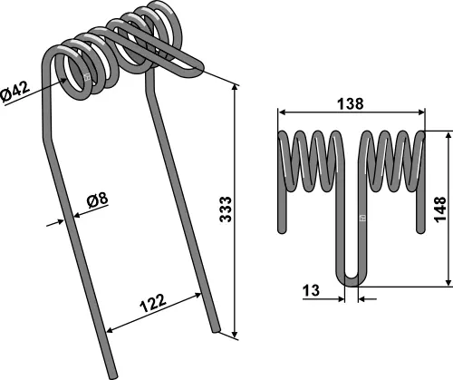 Etterløpstind til Amazone Ø42 x 333 mm - Ø8 mm tråd 
