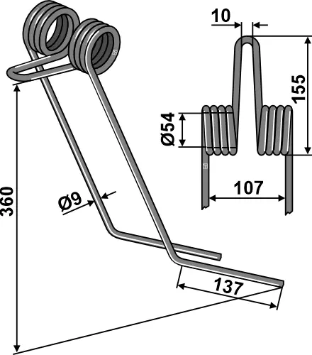 Etterløpstind til Kuhn Ø9 x 360 mm - Passer til PREMIER 